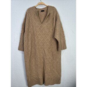 J. Crew Cable Knit Stretch Wool Sweater Dress Womens L/XL Brown Tunic Kaftan